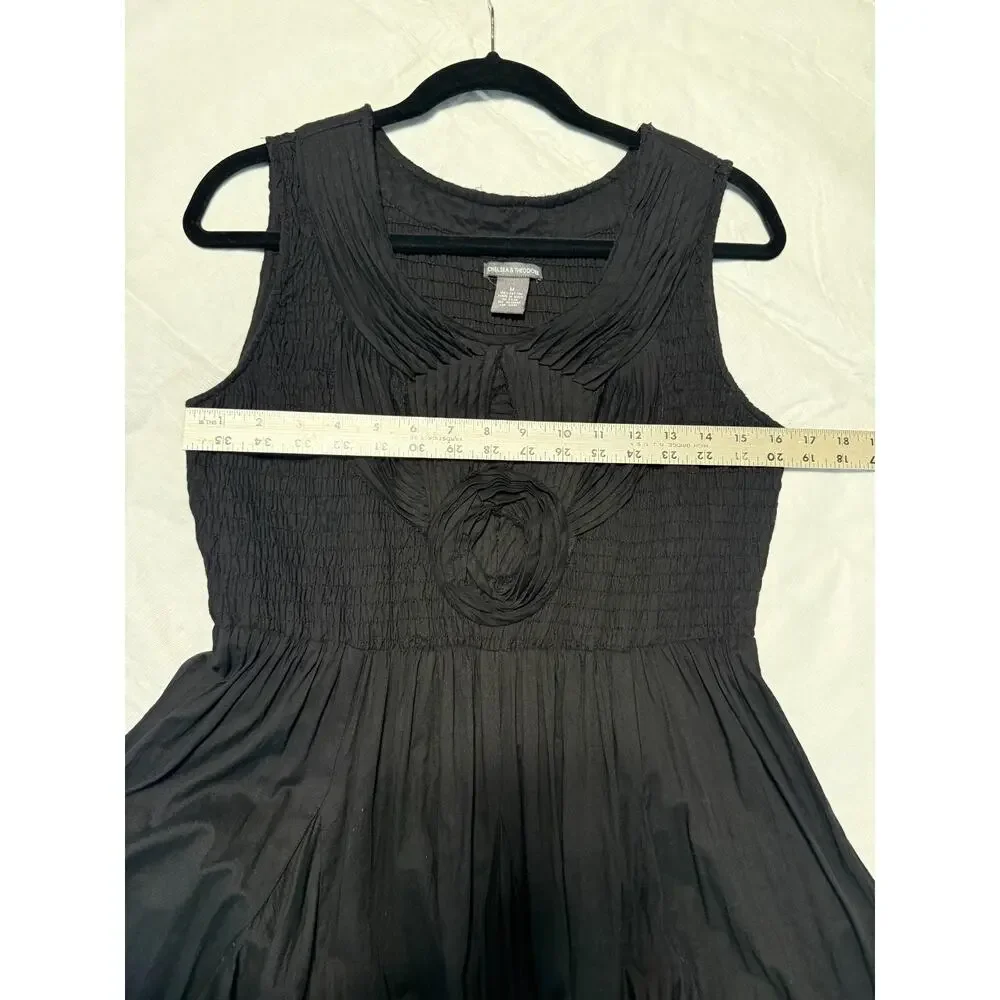 Chelsea & Theodore Black Peasant Flare Sundress Smocked Dress Boho Sz M - Picture 4 of 11